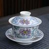 Porcelana azul e branca vidrada grande tigela de cobertura de panela de lótus conjunto de chá de porcelana branca torrada xícara de chá cerâmica Preparação de chá chinês de três talentos