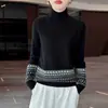 Suéter 100% lana pura para mujer, otoño e invierno, engrosado, cuello semi-alto, corte holgado, capa base tejida 2026, elegante suéter retro