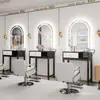 Gabinete de espejo para barbería sin taladro, gabinete de herramientas integrado, espejo popular LED con luces