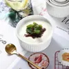Taza Rayada de Cerámica Blanca Pura Estilo Japonés Taza Creativa para Hornear Bol para Postre Helado Pudín Bol Casero para Huevo al Vapor