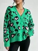 Cardigan holgado para mujer de comercio exterior europeo y americano 2026 otoño e invierno nuevo abrigo talla grande moda estampado de leopardo suéter de punto para mujer
