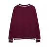 2025 Primavera Estilo Europeo y Americano Casual Holgado Cuello en V Bloque de Color Rayas Cardigan de Punto Abrigo Suéter 6771154