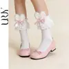Calcetines de Algodón Puro con Cordones hasta Media Pantorrilla para Mujer, Calcetines de Encaje con Cinta para Primavera y Verano hasta la Rodilla, Calcetines de Pantorrilla Lolita
