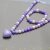 Novo conjunto de colar colorido em formato de coração para crianças, colar e pulseira de princesa para meninas, conjunto de 2 peças, acessórios fofos e adoráveis, atacado