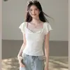 Exquisite Top Pequeno Francês Slim Fit Camiseta Branca Estilo Coreano Design de Roupa Senso de Design Nicho Roupas de Verão Femininas Camiseta de Renda