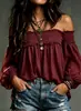 Otoño/Invierno 2026 Nuevo Moda Transfronteriza Amazon Wish Moda Femenina Europea y Americana Color Sólido Hombros Descubiertos Casual Fruncido Blusa Camisa