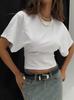 Moda Femenina de Verano 2026 Diseño Transfronterizo Europeo y Americano Camiseta de Manga Corta Pulóver de Cuello Redondo Color Sólido Versátil Top Holgado para Mujer