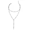 Collar de Borla Multicapa Simple de Venta Caliente Transfronterizo Europeo y Americano para Mujer, Cadena para Clavícula de Bola Versátil y de Moda