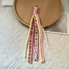 Bolsa de Tecido com Franjas Coloridas Suave Chaveiro Pendurado Tecido à Mão Pingente de Bolsa Colorido Macaron Pequeno Presente