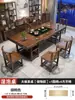 Juego grande de mesa de té y sillas de madera maciza, una mesa y cinco sillas, mesa de té estilo chino nuevo para uso en oficina y hogar, mesa integrada para preparar té