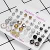 Explosiones transfronterizas Europa y Estados Unidos personalidad 12 pares de aretes combinados set geométrico flores incrustado diamante tarjeta temperamento femenino aretes