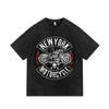Camiseta Masculina Americana Manga Curta Transfronteiriça Lavada Velha Solta Manga 5 Pontos Verão Meninos Meia Manga Versátil Estilo Ins Hong Kong