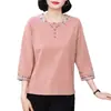 Camiseta de Manga Longa de Primavera para Mulheres 2025 Novas Blusas para Mães de Meia-Idade e Idosas Roupas de Outono Peças de Fora Camisas de Base Fashion