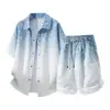 Traje de Verano de Marca de Moda de Manga Corta para Hombre, Camisa de Manga Corta con Gradiente Tie-Dye + Shorts, Conjunto de Dos Piezas