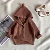Sudadera con capucha gruesa forrada de forro polar estilo coreano para niñas, cárdigan de punto para niños, cárdigan para niños y bebés, ropa exterior para bebés