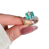 "Cristal de Gelo Sal Marinho" Estilo Coreano Super Brilhante Quadrado Açúcar Zircônia Anel Verão Fresco e Refrescante Temperamento Fashionable Índice Dedo Anel de Luxo Leve
