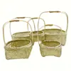 Cesta de Almacenamiento Tejida de Bambú Estilo Japonés Hecha a Mano para Frutas y Verduras, Cesta de Bambú para Snacks, Pasteles y Pan, Tejida a Mano con Ratán Azul