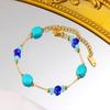 Luxo Leve Estilo Chanel Vestir Cristal Turquesa Natural Pulseira Colar Design de Nicho Titânio Aço Pulseira Colar conjunto