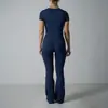 Conjunto de yoga europeo y americano transfronterizo para mujer, conjunto de dos piezas de fitness con camiseta de manga corta y pantalones de yoga de cintura alta que levantan los glúteos