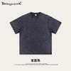 Verão Transfronteiriço Lavado Retrô Americano Casual 260g Algodão Puro Solto Manga Curta Camiseta Masculina Pesada Desgastada Ombro Caído Moderna