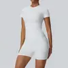 Conjunto de Yoga Europeo y Americano Sensación Nude Secado Rápido Doble Mate Manga Corta Deportiva Pantalones de Yoga de Cintura Alta Conjunto de Dos Piezas 52239+62428