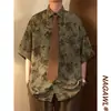 Camisa Barroca Vintage para Hombre Diseño de Manga Corta Camisa Floral de Seda Helada de Gama Alta Chaqueta Retro Americana