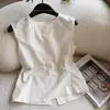 Camisola de Algodão e Linho de Alta Qualidade para Mulheres, Novo Estilo Verão 2025, Elegante, Caimento Solto, Emagrecedor, Top Elegante Sem Mangas