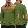 Moletom com Capuz Casual Americano de Manga Longa Henley com Gola Alta e Patchwork Color Block Texturizado para Outono Inverno Masculino