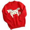 Suéter Rojo de Dibujos Animados 100% Lana Pura para Niñas Invierno Grueso Tejido Camiseta Base para Niños Mayores Elegante