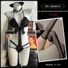 Fantasía de Mariposa Lencería de Seda Gatito Salvaje Sexy Estilo de Tres Puntos Catgirl Abertura en la Entrepierna Tentación Disfraz de Catgirl A062