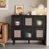 Estante de Rattan Armário de Armazenamento Armário de Armazenamento de Grande Capacidade Combinação de Armário de Grade Armário Baixo Estilo Antigo Armário Lateral Armário de Armazenamento de Chão