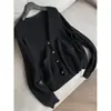2025 Nuevo Invierno Tejido de Lana Negro Cuello en V Tejido de Punto Cárdigan para Mujer Venta al por Mayor H20Fs55521