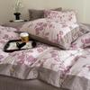 Clase A Engrosado Alto Peso Tres Piezas Lino Estilo Retro Doble Capa Hilo Estampado Botón Cuatro Piezas Cama Sábanas Funda de Edredón