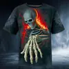 Mais vendido de comércio exterior transfronteiriço da Amazon: Camiseta masculina de verão com estampa 3D de abóbora e caveira de Halloween, modelo novo