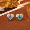 Aretes de Corazón de Zircón Azul Super Brillantes Frescos, Dulces, Románticos, Lindos, Accesorios de Moda de Alta Gama para Niña