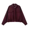 Moda Femenina Transfronteriza Europea y Americana Nueva Primavera Chaqueta Bomber con Bolsillo y Dobladillo Plisado Venta al por Mayor de Alta Gama
