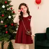 Vestido Vermelho de Ano Novo para Meninas 2026 Novo Estilo de Inverno para Meninas Mais Velhas, Vestido Suéter de Ano Novo Roupa Infantil