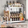 Nuevo Estante de Almacenamiento de Cocina de Acero Inoxidable para Encimera, Organizador Multifuncional para Aceite, Sal, Salsa, Vinagre, Frascos de Condimentos y Portacuchillos