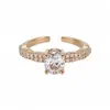 Anillo abierto ovalado de zirconita chapado en oro real de 18 quilates, estilo de nicho de alta gama, joyería versátil y elegante de lujo ligero