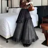 Falda Larga de Encaje Patchwork para Mujer, Cintura Elástica de Otoño, Adelgazante, con Volantes Drapeados, Línea A 13478