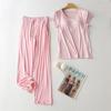 Moda feminina listrado meia manga pijama terno solto casual meia-manga calças home wear