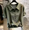 Nuevo Top Elegante Verde de Cuello y Botones para Mujer Verano 2026, Cintura con Cordón Adelgazante Camisa de Alto Nivel para el Trabajo