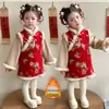 Vestido Qipao Estilo Chinês para Meninas, Novo Hanfu de Princesa, Roupa de Ano Novo Infantil, Roupa de Inverno, Roupas de Ano Novo de Inverno