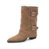 Botas Curtas Estilo Britânico Moda Hot Girl 7cm Chegada Nova Outono/Inverno Bico Fino Salto Grosso Acima do Joelho Casuais Botas Western