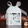 Caja de dulces etiqueta hueca transfronteriza boda grabado láser agradecimiento chocolate papel perlado cartón azul claro mayoreo