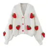 Cardigan de Tricô com Manga Lanterna Estilo Europeu e Americano para Mulheres, Outono e Inverno 2026 Design Solto Lindo Top de Morango