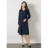 Vestido Adelgazante de Cuello en V de Manga Larga con Cintura Ajustada para Mujer, Nuevo Estilo Otoño 2026, Elegante y con Estilo de Longitud Media para el Trabajo