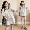 Mujeres embarazadas verano 2025 nuevo coreano manga abullonada color de contraste muñeca camisa top shorts para barriga traje de dos piezas