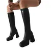 Botas de montaria femininas de cano médio, com salto plataforma grosso e bico quadrado, para comércio exterior transfronteiriço, de tamanho grande, que aumentam a altura, emagrecem, elásticas, acima do joelho