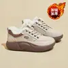 Tênis de Inverno Feminino 2025 Forrado com Fleece, Versátil Estilo Coreano, Sapatos Quentes de Algodão com Solado Grosso, Tênis de Skate, Tênis Pai